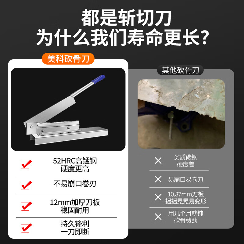 MYTEC guillotine bone cutting artifact household bone cutter small mutton slicer ribs pig trotters chicken duck fish commercial knife thickened manganese steel guillotine 25cm with holder