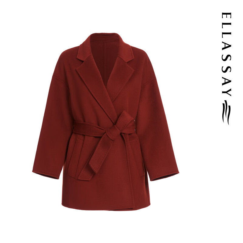 ELLASSAY autumn and winter new style sheep wool elegant temperament lace-up waist suit collar woolen coat for women EWB354D00500