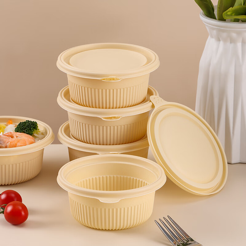 Baijie disposable lunch box biodegradable corn starch round 350*20 set food-grade fast food packaging box microwaveable
