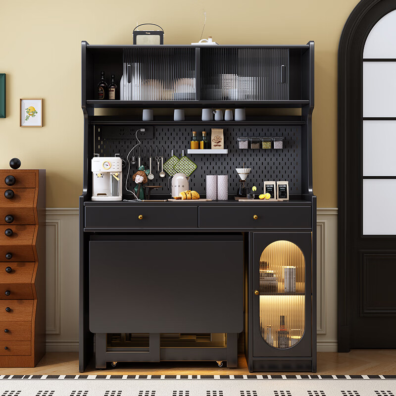 Senneng antique-style solid wood sideboard and dining table integrated for small apartments, foldable telescopic storage cabinet, wine cabinet, wall-mounted sideboard, 1.2m sideboard + 1.4m dining table + dining chairs*4