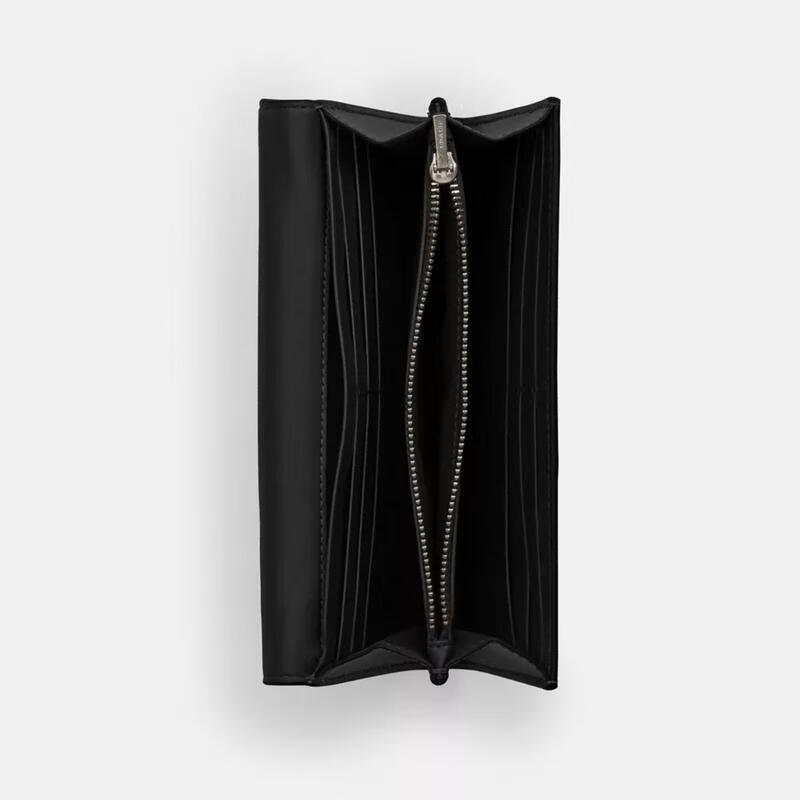 COACH Women's Long Wealth Cloth Multi-card Slot Storage Independent Coin Bag Snap Button Closure External Pocket Black Coated Canvas Charcoal/Black