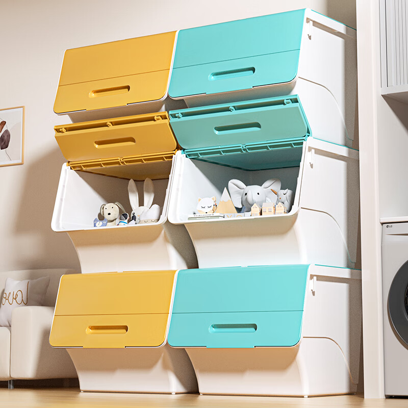 JD Logistics front-opening toy storage box for living room with oblique flip-top children's snack clothing storage box storage box mango yellow three pack great value