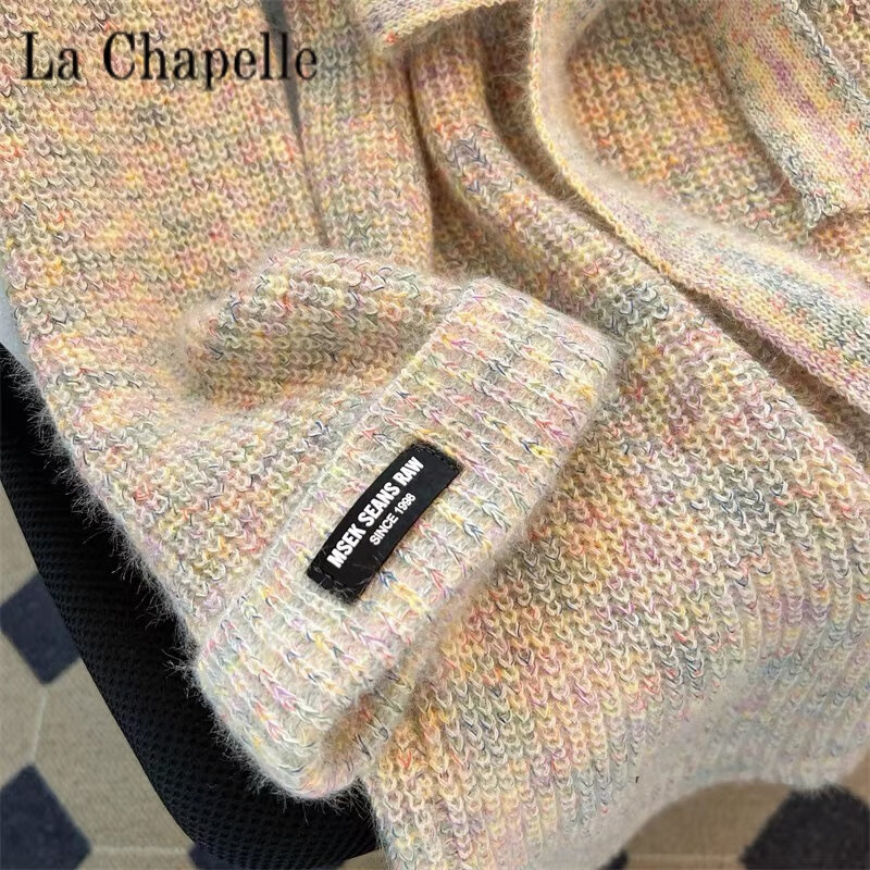 La Chapelle Lazy Style Autumn and Winter Mid-Length Sweater Dress Large Size Loose Tie Waist Sweater Bottoming Skirt Top Women Pure 100 Automatic Heating Flower Apricot High Plus Thick Pure 100 Automatic Heating M 95-105 Jin