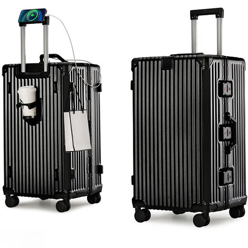 Kangaroo (KANGAROO) large-capacity suitcase, multi-functional suitcase, high-looking aluminum frame trolley case for male and female students, universal wheel password box, black / double closed wet and dry lining / charging port 32 inches, widened and deepened, Max explosion-proof aluminum frame