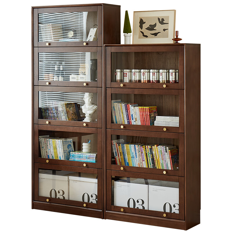 Xiangmuyu solid wood bookshelf with glass door bookcase storage cabinet floor-standing combination cabinet home storage cabinet