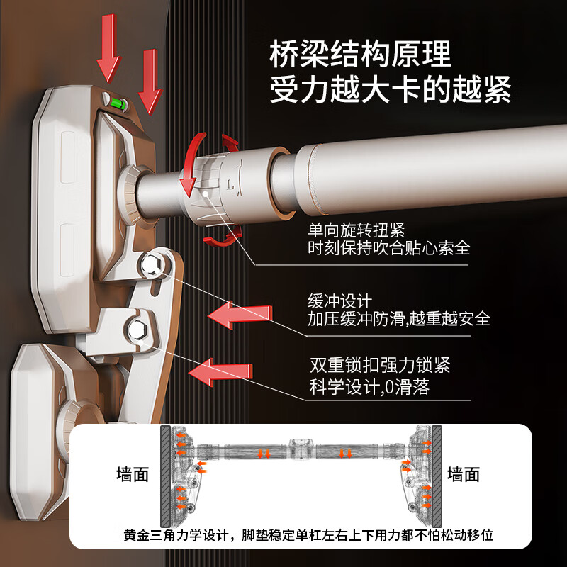 Schneider horizontal bar indoor pull-up device household horizontal bar pull-up rack floor fitness equipment upgraded anti-slip 73-95cm + hanging rings