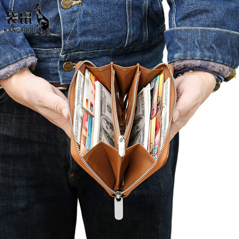 Kangaroo (KANGAROO) 2024 Qixi Women's Genuine Leather Long Wallet First-layer Cowhide Women's Clutch Wallet First-layer Cowhide Burgundy Collection Priority Shipping