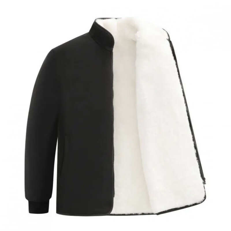 Woodpecker Winter Eco-Friendly Wool Jacket Stand Collar Middle-aged and Elderly Fur One-piece Thickened Coldproof Warm Jacket Liner Cotton Jacket Top Black (White Liner) Brand Special Price Clearance Pickup 2XL 135-155 Jin