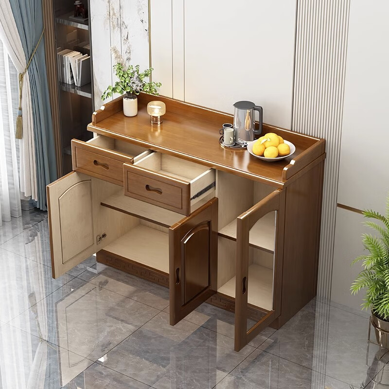 Solid wood sideboard living room wine cabinet tea cabinet multi-functional kitchen tea cabinet home preparation cabinet cupboard cabinet 0.8 meters two doors (walnut color)