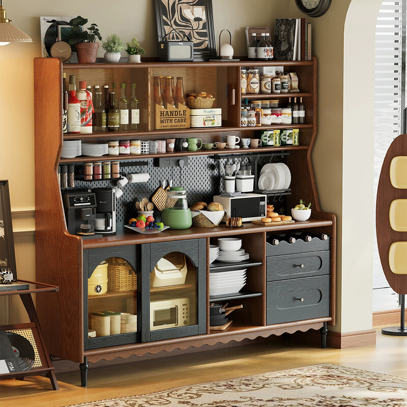 Mulya mid-century style all-solid wood sideboard storage integrated multi-functional storage cabinet wine cabinet kitchen cabinet wall-mounted tea cabinet mid-century style + black solid wood sideboard 160X40X173 door-to-door delivery package installation