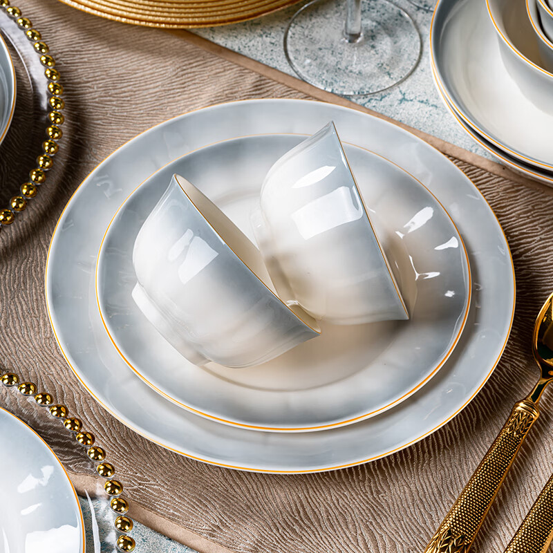 Yunzhihe underglaze colored bowls and plates set tableware complete set Jingdezhen ceramic bowl new wedding housewarming gift