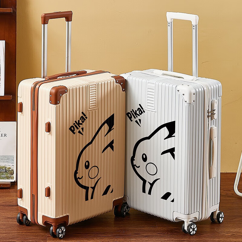 Guihong 2025 new suitcase student fashion cartoon password box men and women thickened high-value aluminum frame trolley suitcase 1482 (zipper style) white 20 inches domestic and foreign boarding suitcases