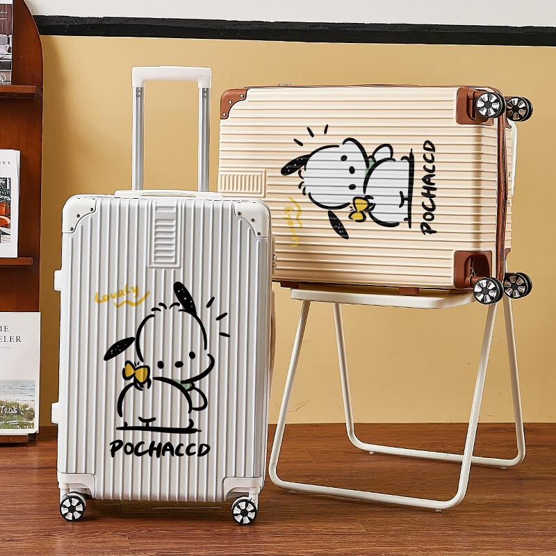 Guihong 2025 New Cartoon Printed Luggage Lightweight Trolley Case for Men and Women Aluminum Frame Large Capacity Student Strong and High-Class 2026 (Aluminum Frame Model) White 20 Inches Domestic and International Boarding Cases