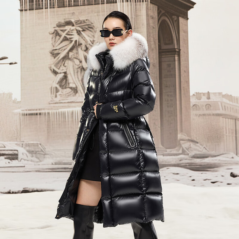 Govan Black Gold Goose Down Jacket Queen 4.0 Eight-lattice Fur Collar Down Jacket Women's Winter Long Jacket Haute Couture Queen Black M
