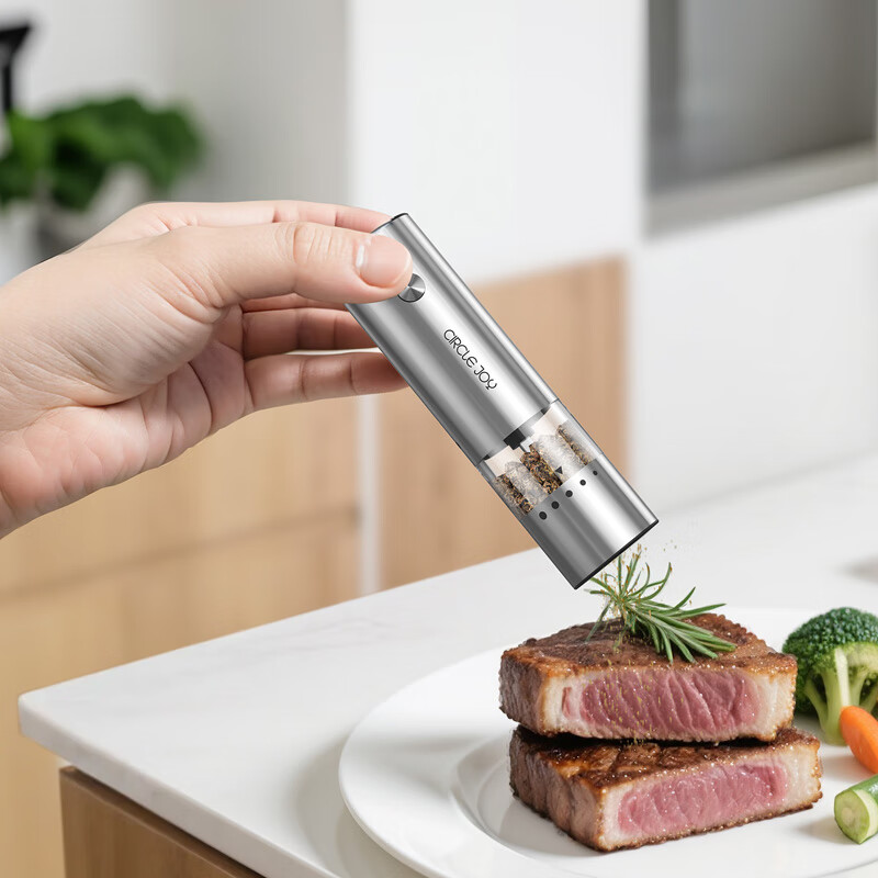 Circle Joy Mini Stainless Steel Electric Pepper Grinder Rechargeable Household Pepper Sea Salt Grinding Bottle Seasoning Bottle Jar 2 Pack