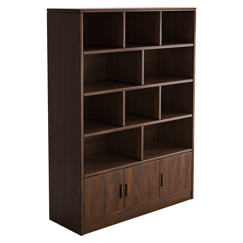 Fuhe solid wood bookshelf floor-standing storage rack bedroom storage shelf multi-layer storage bookcase large capacity storage rack solid wood board dark walnut color 120*30*180cm
