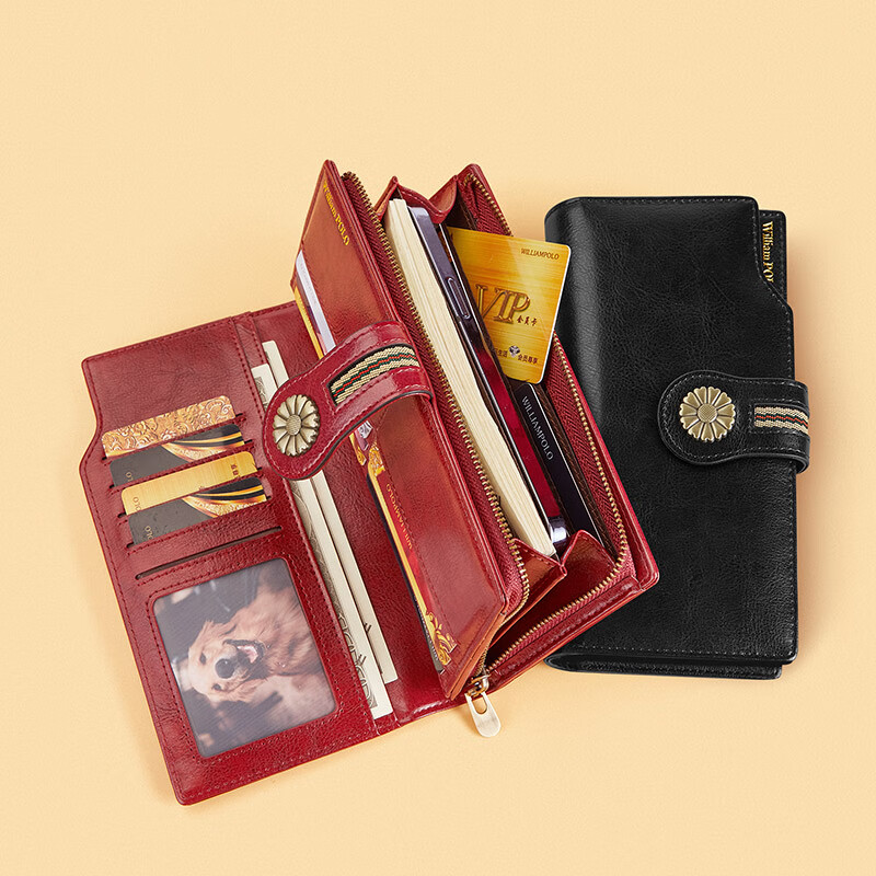 British Paul Genuine Leather Wallet Women's Handbag Women's Small Bag Clutch Long Wallet Card Bag New Year's Gift for Girlfriend and Mom Peacock Blue-Oiled Waxed Cowhide