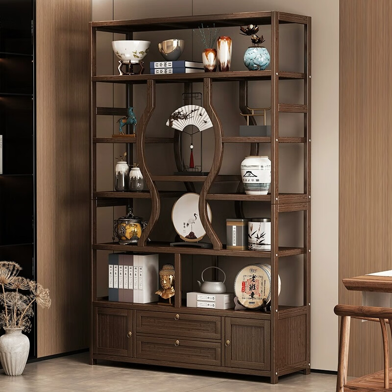 Mianmei Bogu rack solid wood new Chinese style tea display cabinet tea room tea cabinet modern simple Duobao Pavilion ornaments storage shelf 120 with door with drawer walnut color no specifications