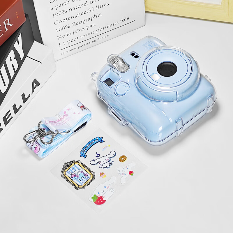 Runzhe is suitable for Fuji Polaroid Mini12 protective case, mini11/SE camera bag, transparent crystal case, silicone case, magic anti-fall and dustproof, adaptable to various scenes, mini12 crystal clear case, free jade hanging dog shoulder strap + sticker