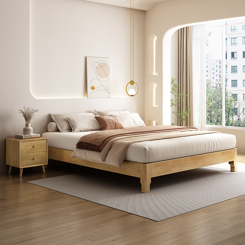 Juxun tatami bed frame without bedside mortise and tenon structure rubber wood solid wood bed can be customized to any size (rubber wood 18mm mortise and tenon bed board) walnut color embossed (height 40cm) + 10cm pure cotton brown 1800mm*1900mm