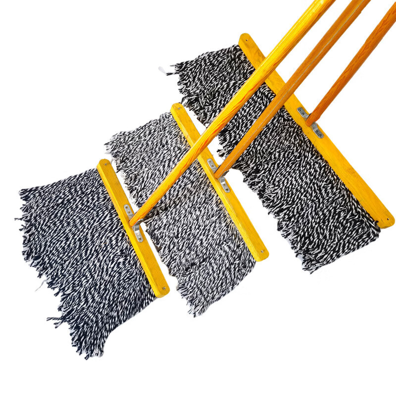 Old-fashioned cotton yarn mop floor mop reinforced lengthened wooden pole mop mop decontamination dry and wet cloth strip steel wire round head