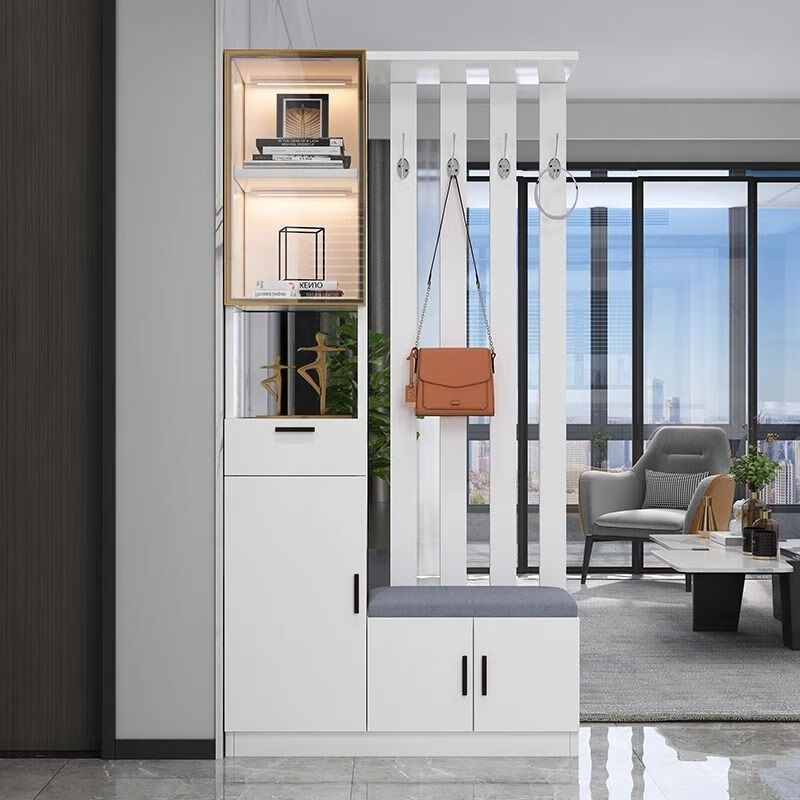 Meijialang light luxury entrance cabinet and shoe cabinet integrated modern minimalist living room screen entrance partition cabinet multi-functional wine cabinet storage cabinet left stool to carry goods upstairs 80 gray-high praise with light-E style including installation