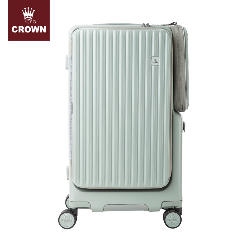 CROWN multifunctional front and rear opening lid multi-compartment large capacity suitcase travel abroad trolley case 5305 sapphire color zipper required for check-in 25 inches