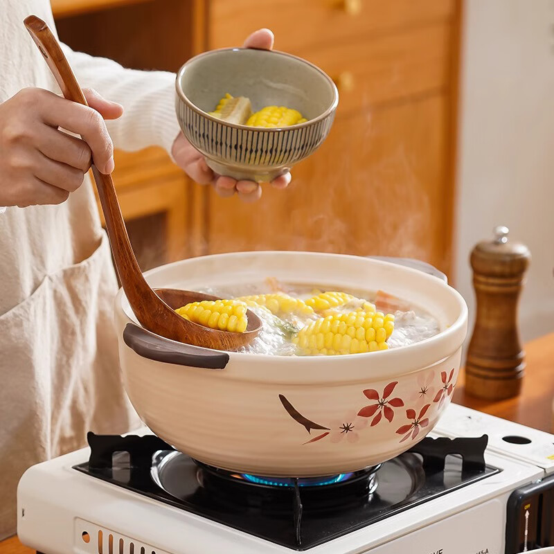 Songyu Japanese casserole stew pot household soup pot gas stove soup casserole high temperature resistant dry-fired ceramic claypot rice casserole pot for 1-2 people hand-painted maple leaf 1.5L