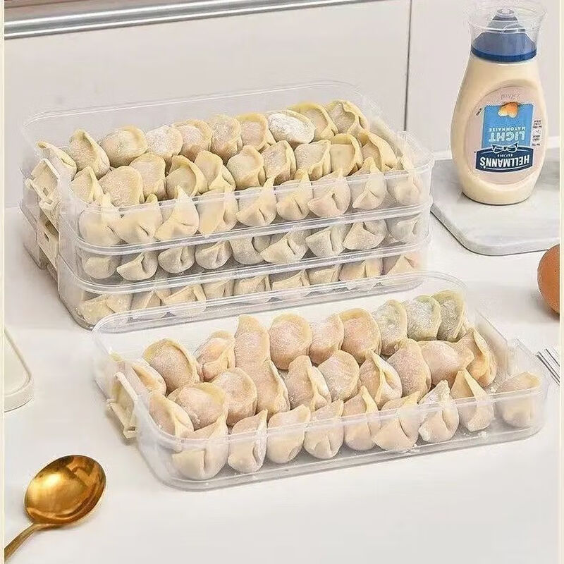 Meikejie Dumpling Box Frozen Dumplings Multi-layer Refrigerator Food Storage Box Frozen Chaos Box Household Dumpling Tray Preservation Box Three Layers and One Cover Can Hold 200 Pieces Lock-in Fresh Default Thickened PP Milk Coffee Anti-sticking and Crack-proof/Healthy and Safe