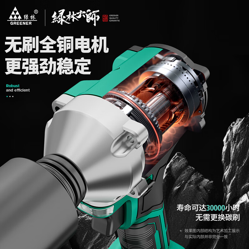 GREENER Master Series 21v Brushless Electric Wrench High Torque Lithium Charging Impact Stand Worker Heavy Duty Wind Cannon 550NM Two Batteries and One Charge 4000mAh+ Gift Pack