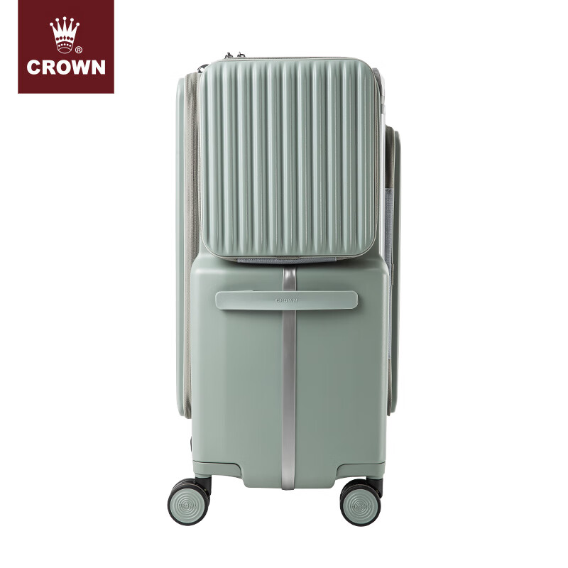 CROWN multifunctional front and rear opening lid multi-compartment large capacity suitcase travel abroad trolley case 5305 sapphire color zipper required for check-in 25 inches