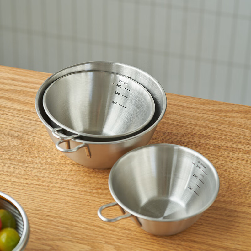 Siyue Mini 304 stainless steel drain basket with handle, fruit and vegetable basin, leaky bowl, mesh basket, rice cleaning artifact, 2-piece set, size S (basin + encrypted mesh basket)