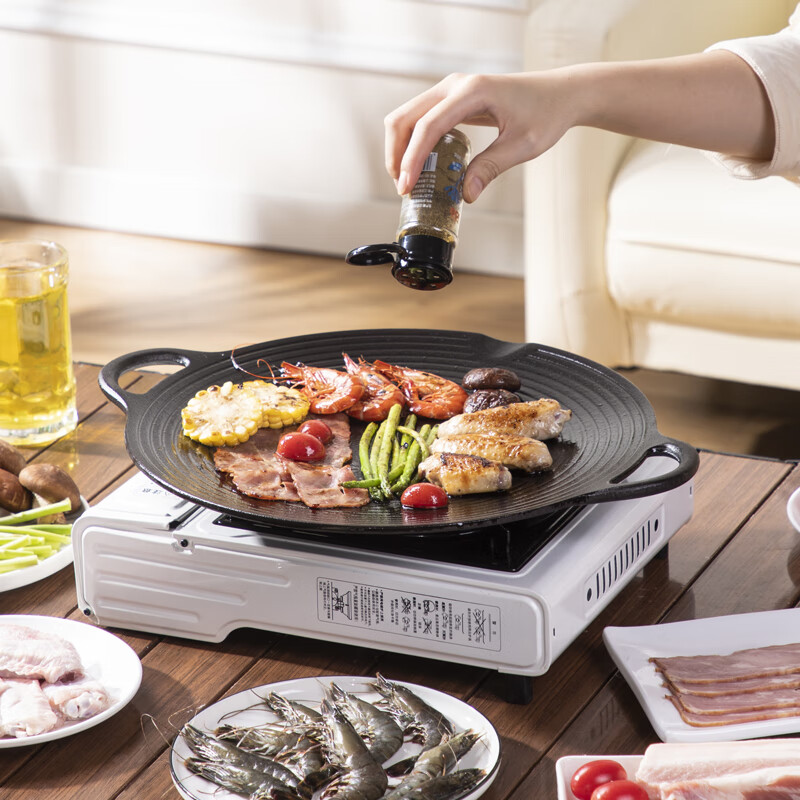 Telssida cast iron grill pan outdoor cassette stove barbecue plate uncoated barbecue pot large teppanyaki non-stick camping home