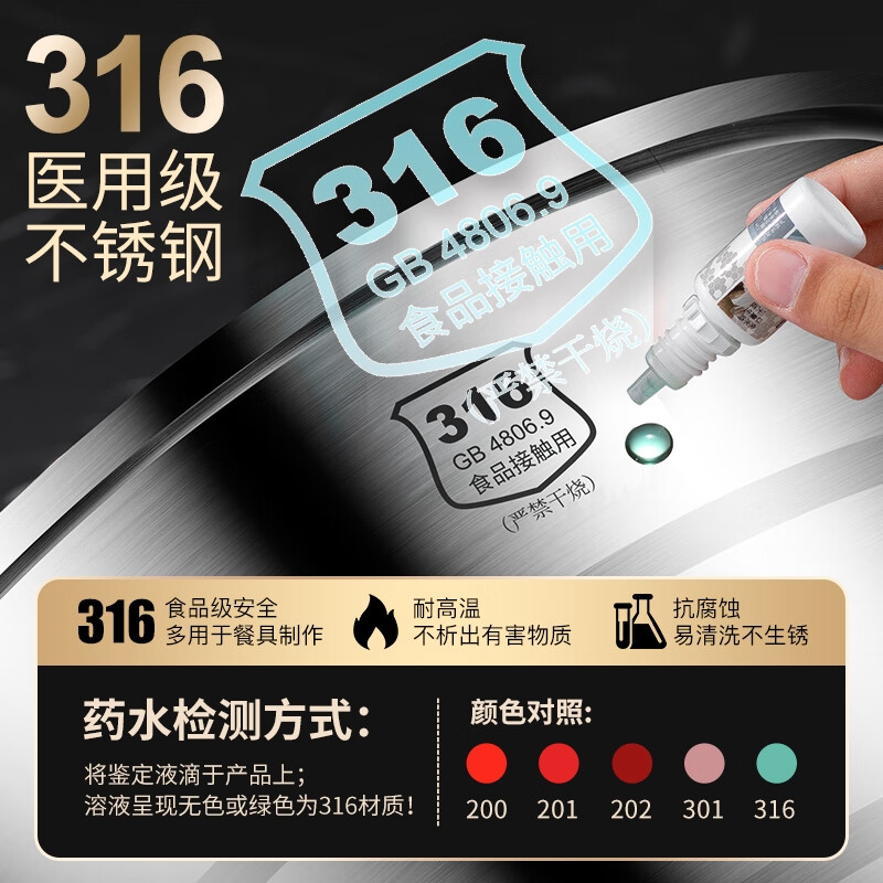 WCZ German 316 stainless steel large steamer food grade thickened steamer large capacity steaming stew pot double three-layer home 316 level 35 cm anti-scalding 35cm