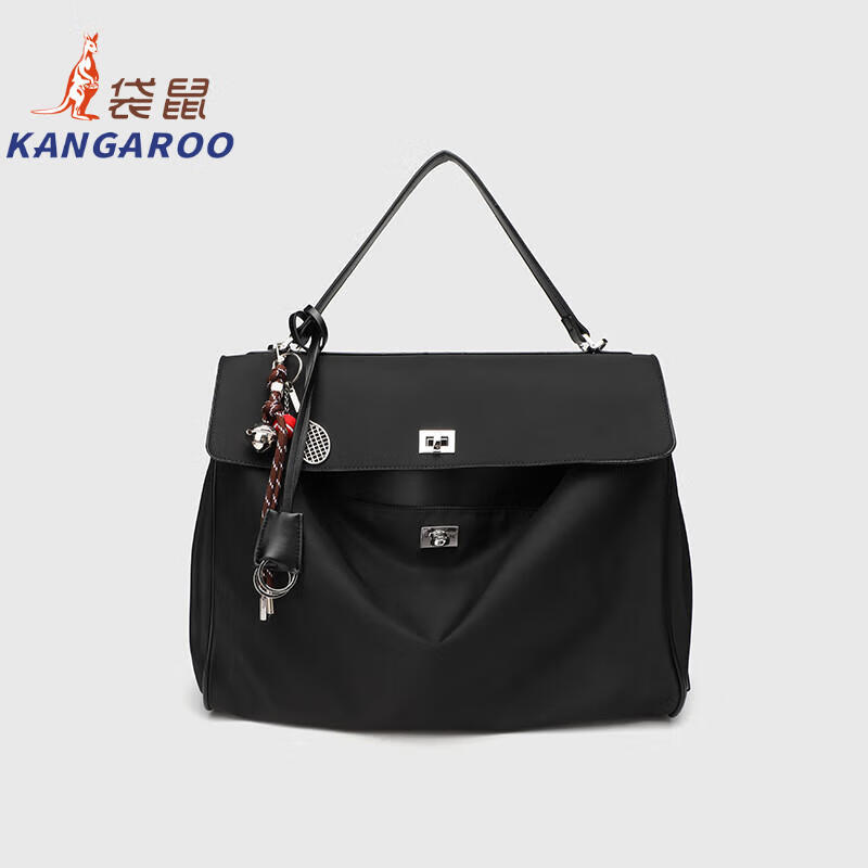 Kangaroo (KANGAROO) launches new Kelly single-shoulder nylon leather handbag for women, armpit lock buckle design commuting tote large capacity simple bag, black medium size (35) (without accessories)