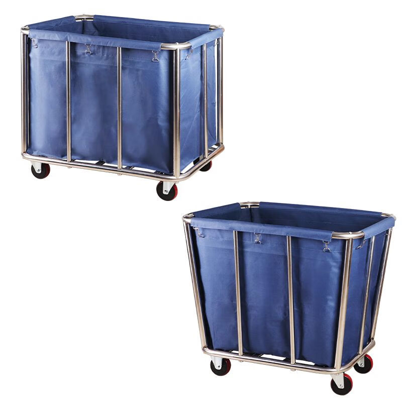 Stainless steel linen cart hotel laundry room dry cleaning shop mobile storage cleaning trolley with armrest recycling cart upgraded extra thick tube length 10 (with brake 5-inch silent wheel)