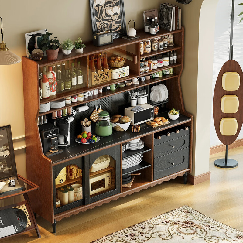 Mulya mid-century style all-solid wood sideboard storage integrated multi-functional storage cabinet wine cabinet kitchen cabinet wall-mounted tea cabinet mid-century style + black solid wood sideboard 160X40X173 door-to-door delivery package installation