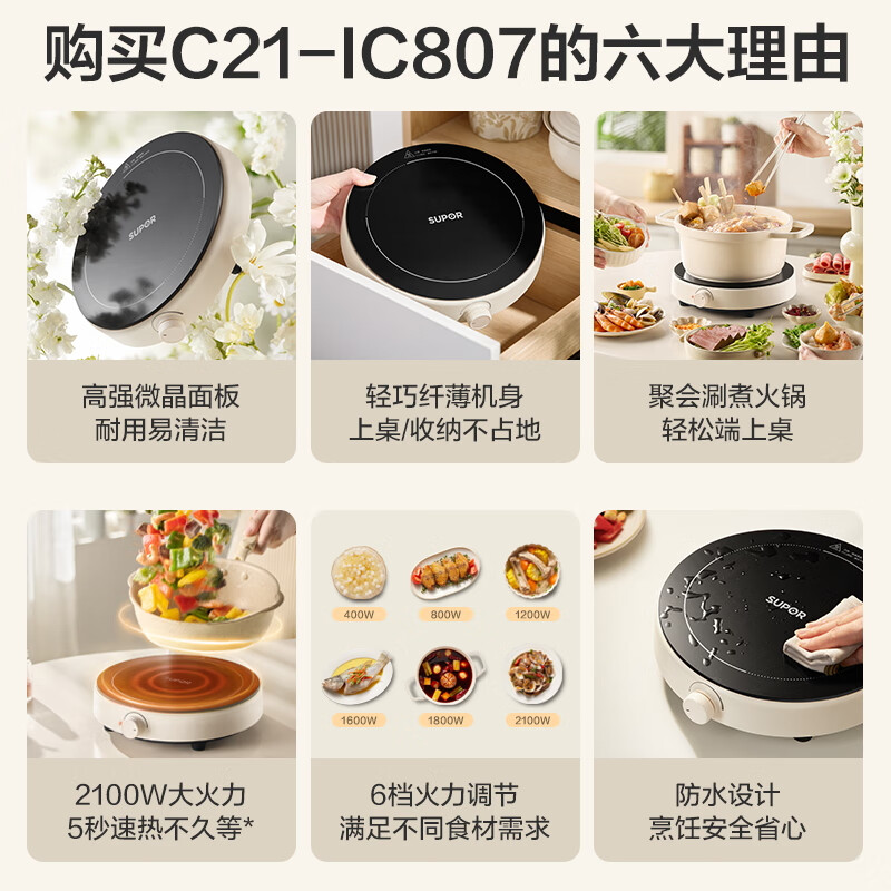 SUPOR (SUPOR) coco household induction cooker electric ceramic stove new small induction cooker hot pot high power hot stir-fry mini round electric stove C21-IC807 national subsidy