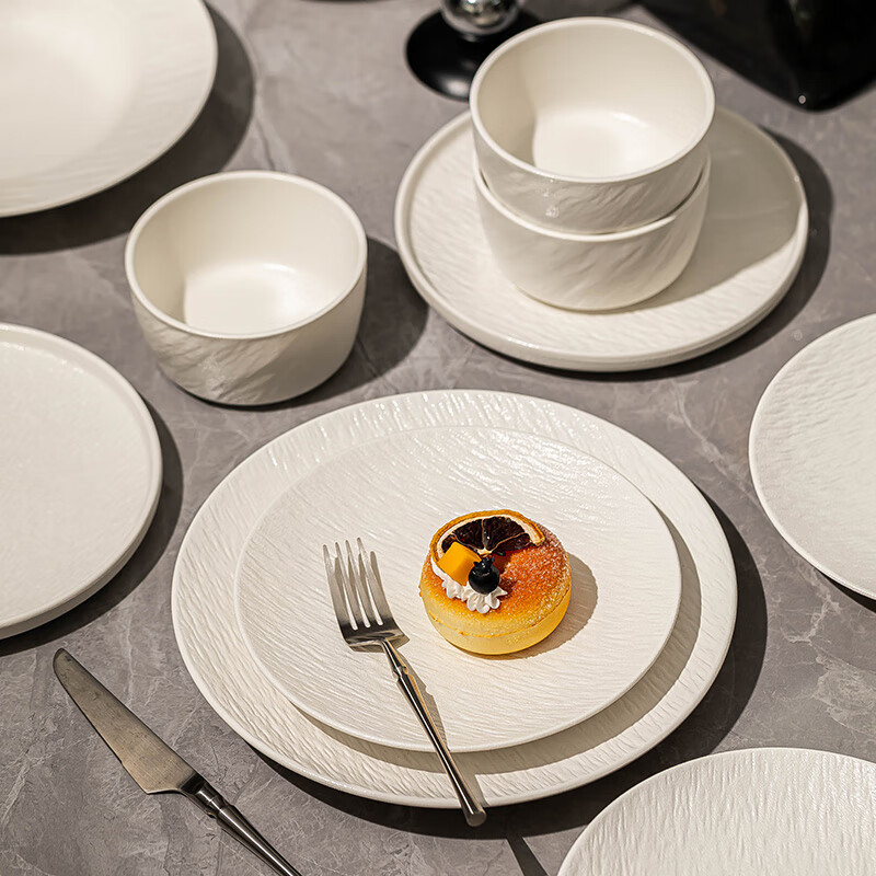 Shengxi bowls and plates tableware pure white rock pattern underglaze color tableware complete set of ceramic bowl set bowls and dishes bowls and chopsticks set for housewarming 10 people with soup bowl gift box set 42 pieces