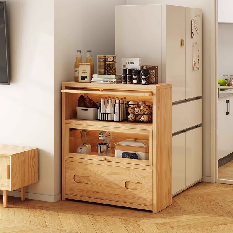 Solid wood sideboard wall storage cabinet integrated living room tea cabinet dining table side cabinet storage cabinet wall cabinet coffee cabinet large capacity four layers 60 30 129CM