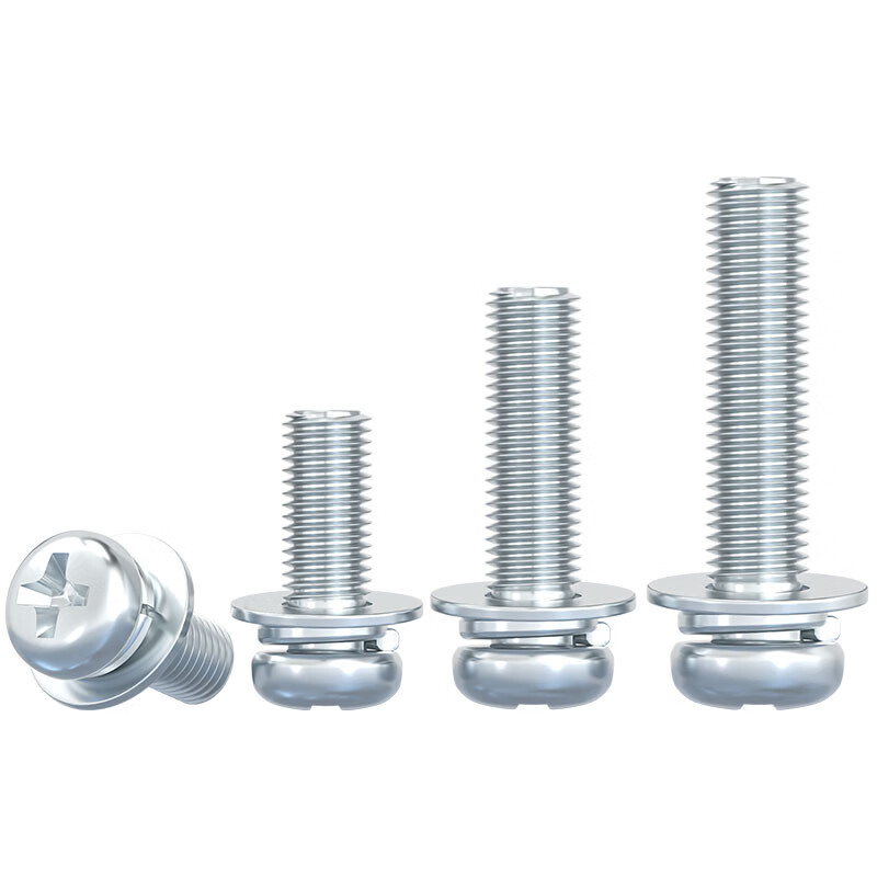 Fengji galvanized round head cross three combination screw pan head with flat elastic washer combination screw M2M2.5M3M4M5M6mm M4*10 50 pieces