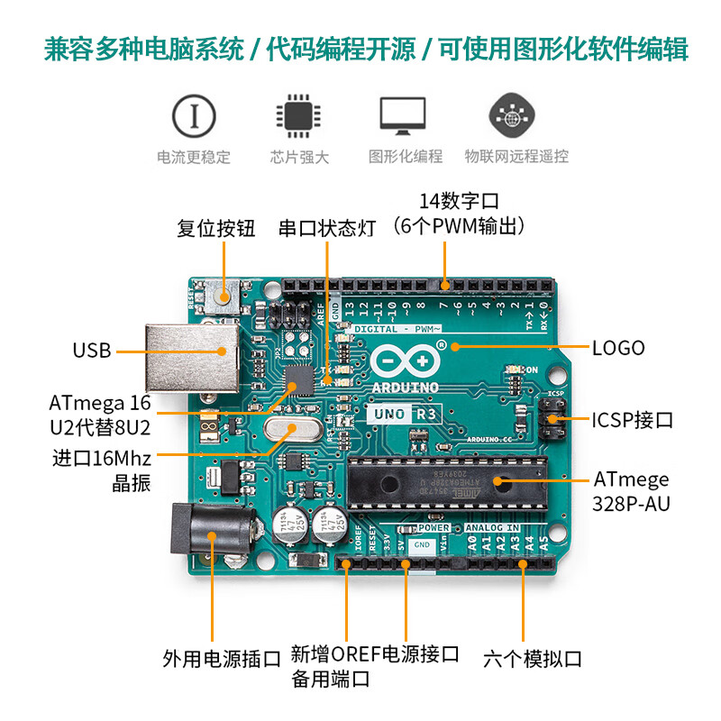 Arduino uno r3 development board national learning kit microcontroller maker development experiment board entry motherboard Italian original