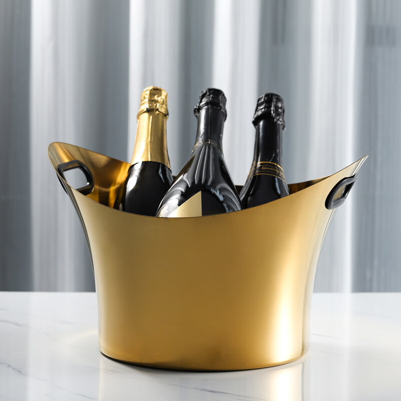Huili De luxury champagne bucket thickened stainless steel ice bucket bar ktv metal ice wine bucket outdoor party ice bucket silver ingot style