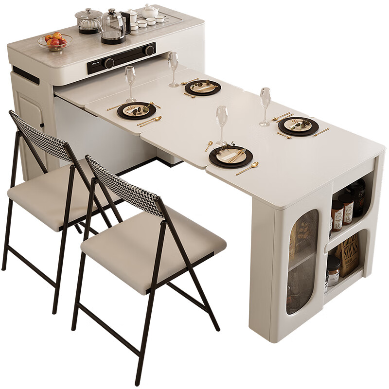 Yupin Haoting Slate Island Table Small Household Cream Retro Style Retractable Folding Mobile Sideboard Integrated Dining Table Market Edition Island Table No Tea Making