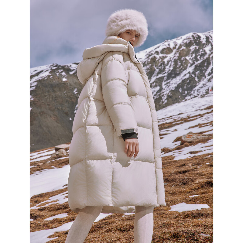 ELLE90 white duck down mid-length loose hooded down jacket for women 2023 winter new style niche straight jacket off-white S loose, recommended 100-115 catties