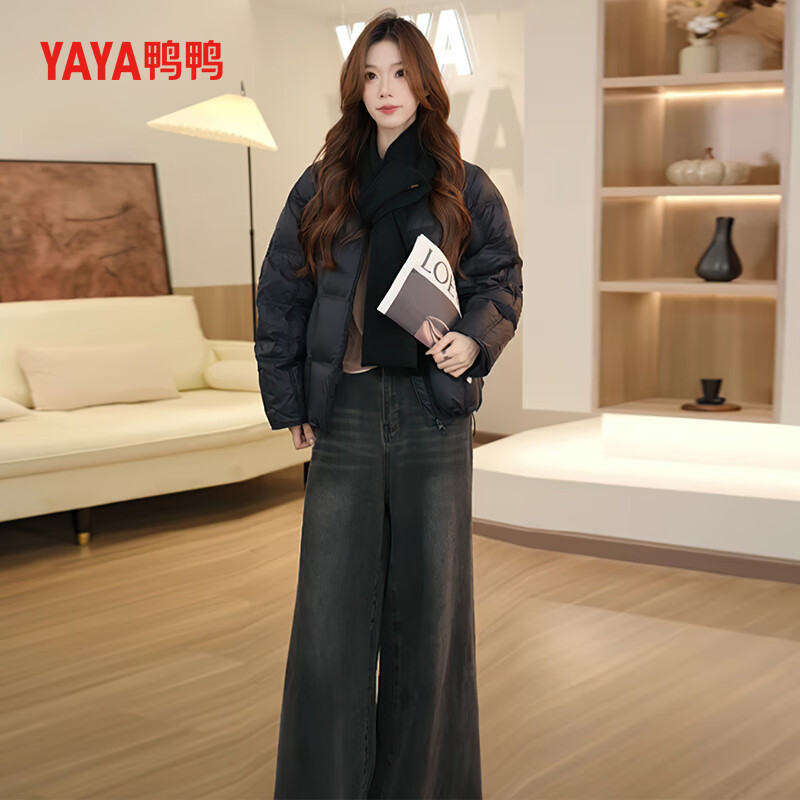 Yaya (YAYA) short down jacket 2025 autumn and winter new style fashionable and sweet little round neck simple versatile warm thick coat ZP Gray Comes with the same scarf in the picture S (155)