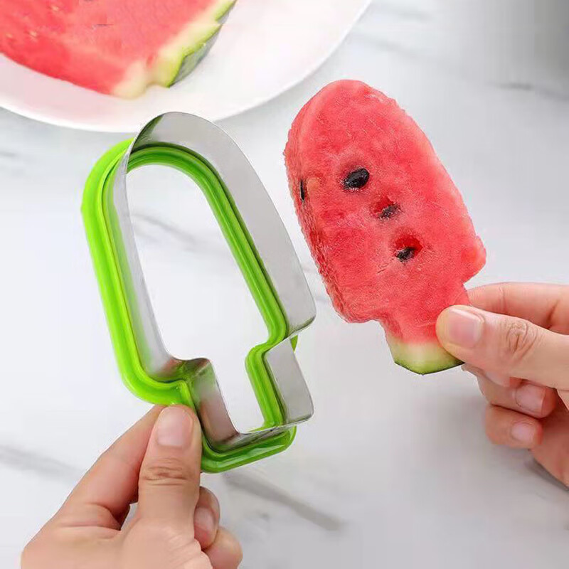 Ruoyu Creative Fruit Platter Mold Watermelon Slicer Ice Cream Popsicle Shape Stainless Steel Fruit Slicing Tool Watermelon Ice Cream Mold - Green 2 Pack