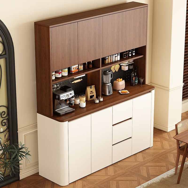 Shanghuashi sideboard integrated wall cabinet multi-functional perforated plate mid-century style wine cabinet storage rack household storage sideboard 100*40*90 walnut+cream short model