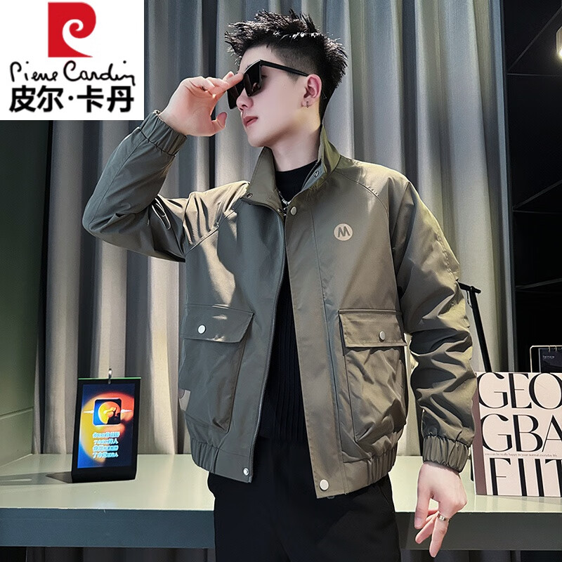 Pierre Cardin Work Jacket Men's High-end Handsome Short Jacket Men's 2025 New Men's Casual Spring and Autumn Top Black Cotton Warm L Recommended 115-130 catties