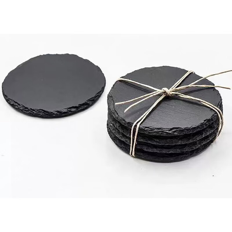 Natural rock coaster Japanese slate coaster insulation pad bar restaurant slate coaster set wholesale round coaster 10cm*10cm